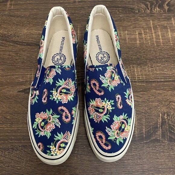 SUN SURF Japan Hawaiian Ukulele Lei Floral Printed Canvas Slip On Shoes - Picture 6 of 12